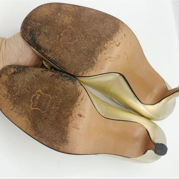 Stuart Weitzman Embellished Open-Toe Golden Heels Size 7.5 - Picture 8 of 8